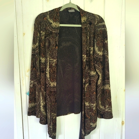 Chicos Additions Paisley Gold Fleck Pattern Open Front Cardigan - Picture 1 of 6